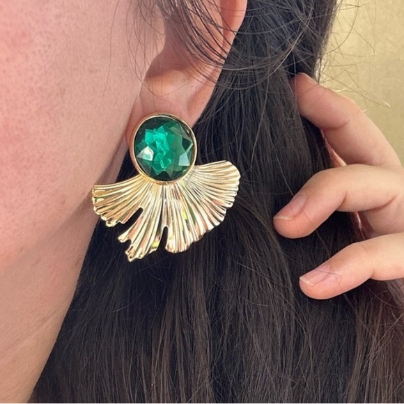 Anthropologie Jewelry - Modern Art-Inspired Earrings in Green & Gold
